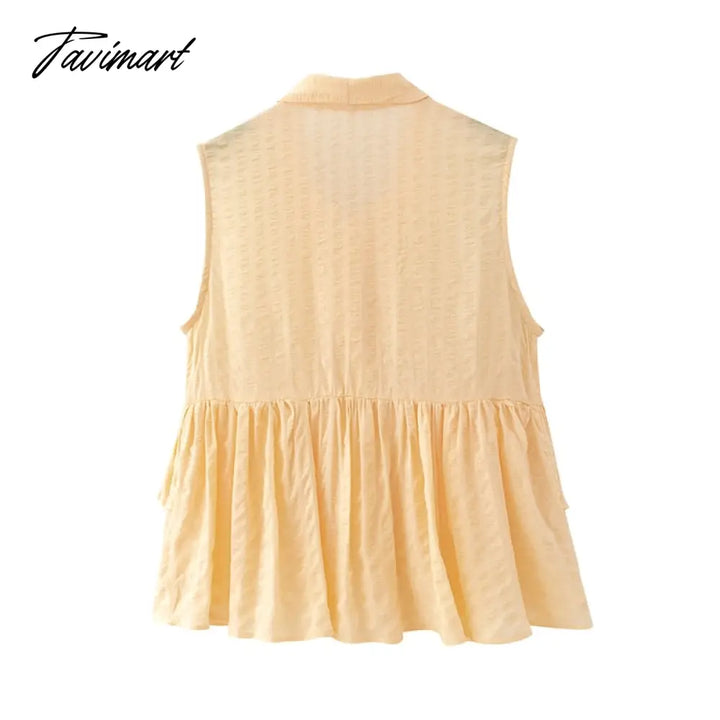 Tavimart Elegant Tie A Bow Deep Ruffled Vintage Sleeveless Blouseрубашка Женская