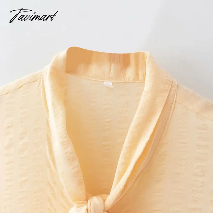 Tavimart Elegant Tie A Bow Deep Ruffled Vintage Sleeveless Blouseрубашка Женская