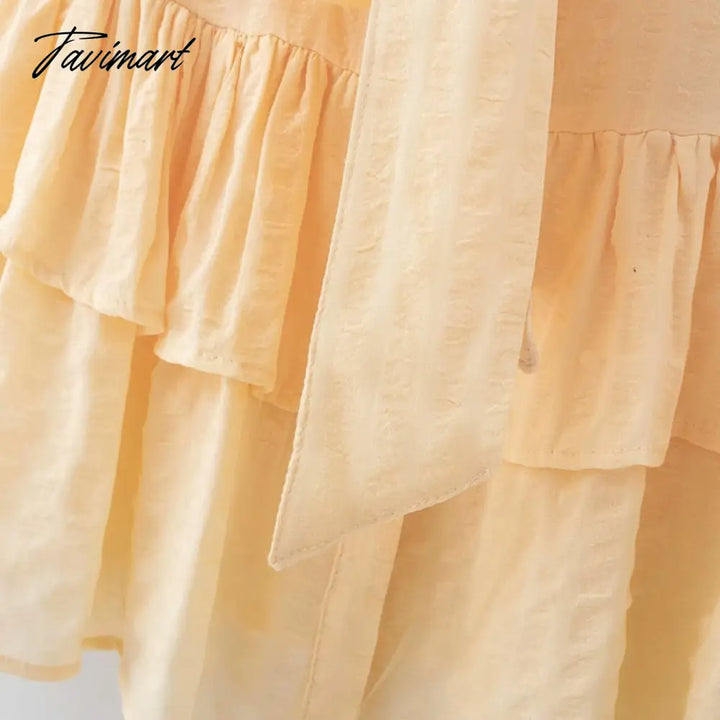 Tavimart Elegant Tie A Bow Deep Ruffled Vintage Sleeveless Blouseрубашка Женская