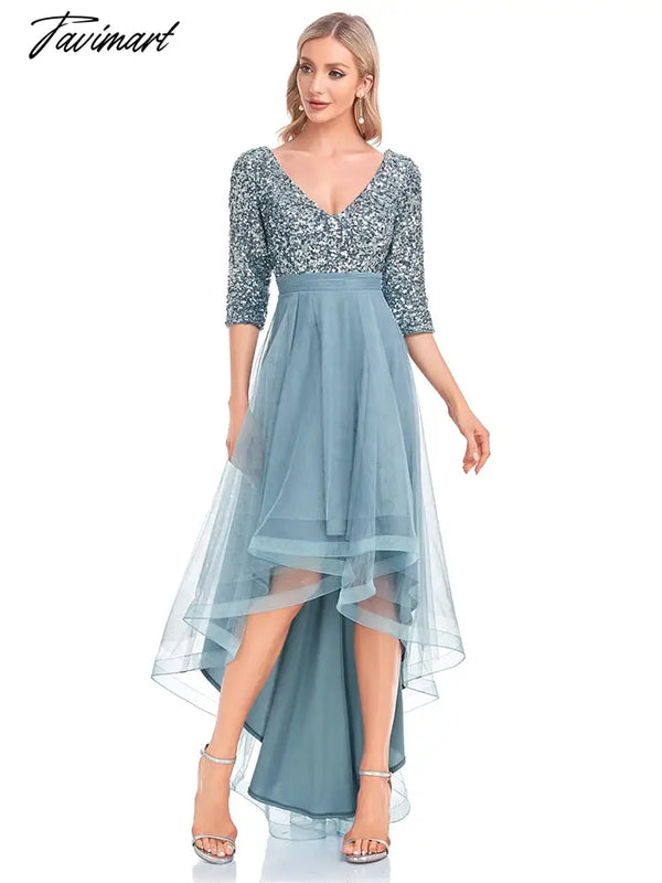 Tavimart Elegant V - Neck Short Sleeve Sequin Evening Dress Prom Wedding Party Cocktail Dresses