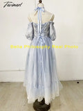 Tavimart Elegant Vintage Lolita Princess Long Sleeve Op Dress Ladies Organza Bow Off Shoulder Party