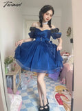 Tavimart Elegant Vintage Lolita Princess Long Sleeve Op Dress Ladies Organza Bow Off Shoulder Party
