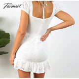 Tavimart Embroidery Lace White Dress Up Square Collar Ruffles Vintage Princess Dresses Summer