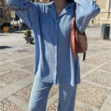 Tavimart European American Fashion Causal Pleated Pants Blouse Shirt 2 Pieces Set Women Suits