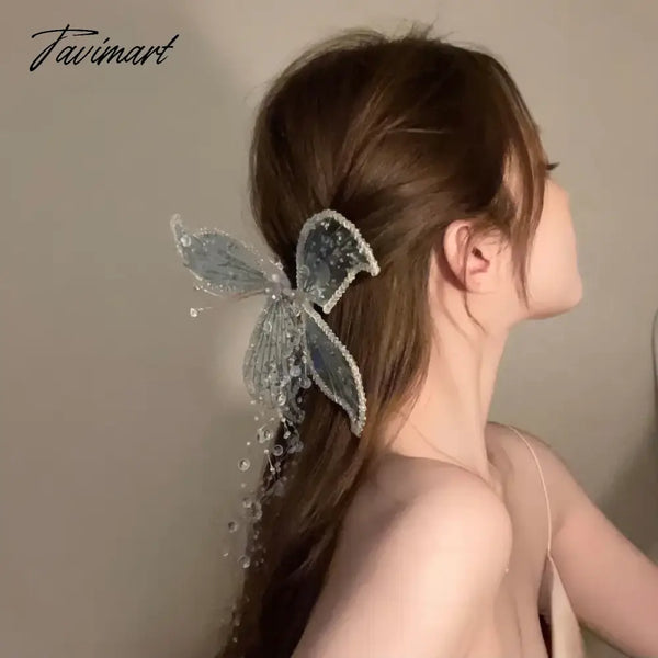 Tavimart - Fairy Ear Headwear Crystal Hairpin Butterfly Tassel Side Clip Delicate Bridal Wedding