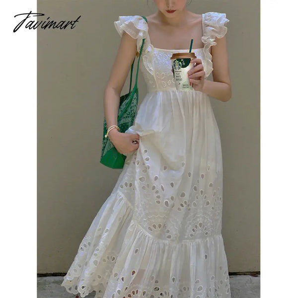 Tavimart Fairy One Piece Dress Korean Fashion Beach Winter Casual French Elegant Midi Woman Long