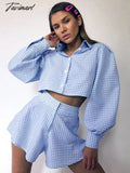 Tavimart Fashion Casual Shirts Sets Women Lantern Sleeve Crop Tops With High Waist Shorts Suits