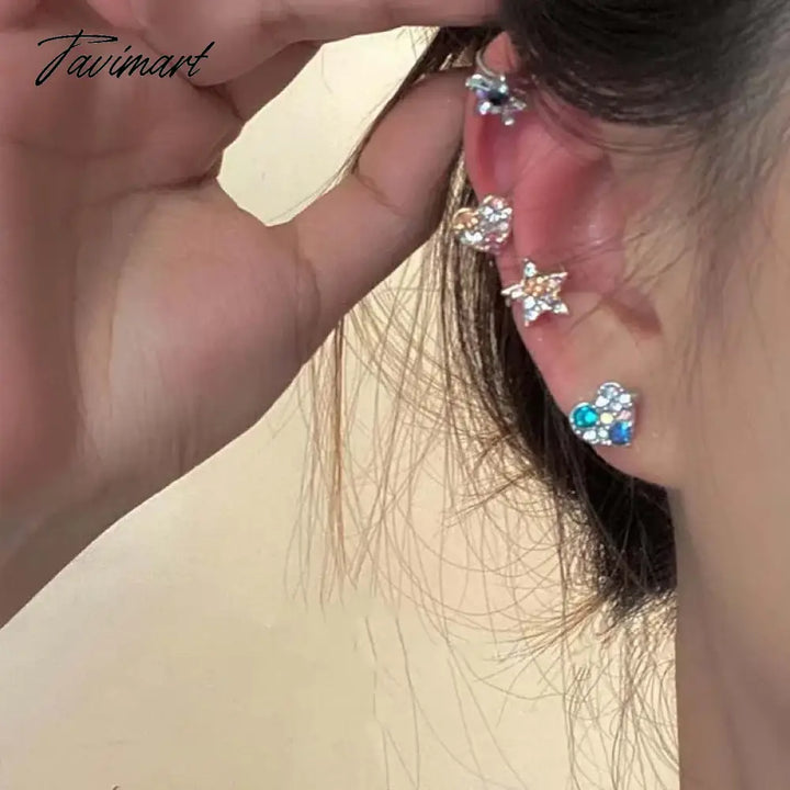 Tavimart Fashion Colorful Zirconia Pentagram Love Ear Clip For Women Girls Shiny Crystal No