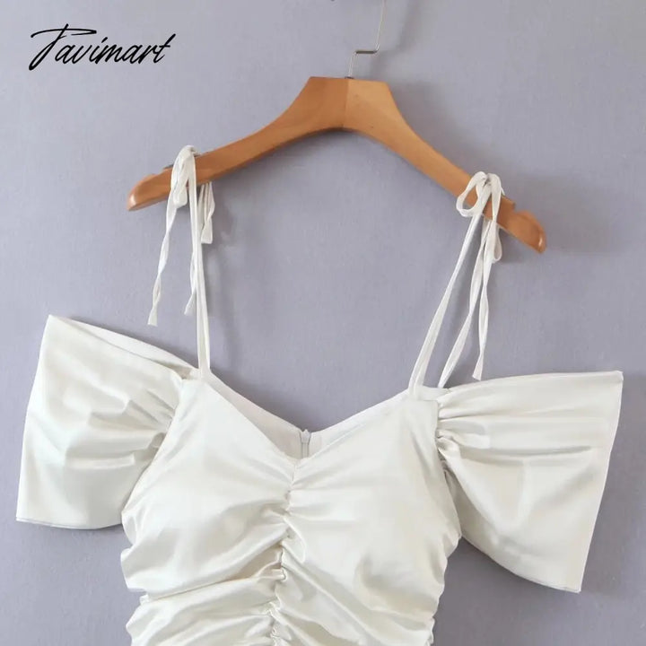 Tavimart Fashion Elegant Sexy Mini Party Dress Women French Style Vintage Pleated Summer Suspender