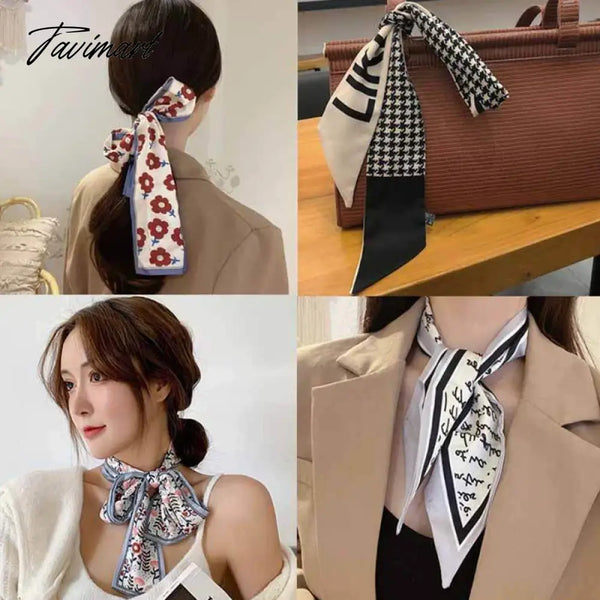 Tavimart Fashion Floral Print Scrunchies Solid Long Hair Ribbon For Women Ponytail Scarf Sweet