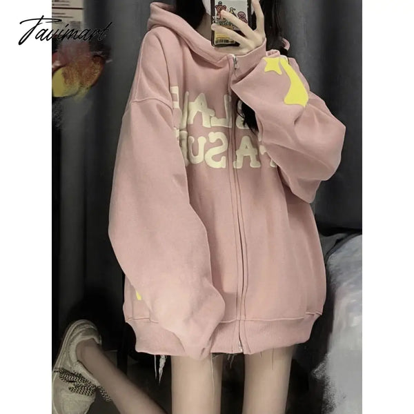 Tavimart Fashion High Quality Hooded Oversized Sweatshirt Women’s Foam Printing Ins Zipper Hoodie