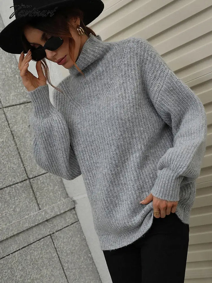 Tavimart Fashion Knit Sweater Pullover For Women Sweaters New Solid Turtleneck Thick Warm Casual