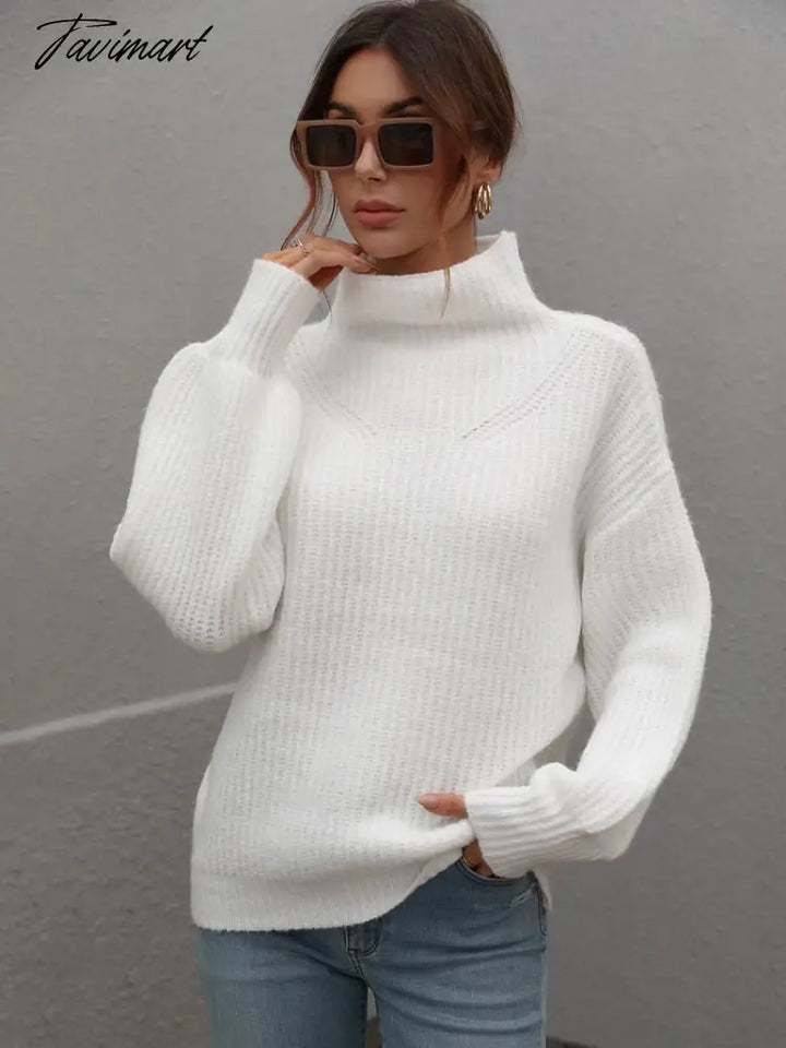 Tavimart Fashion Knit Sweater Pullover For Women Sweaters New Solid Turtleneck Thick Warm Casual