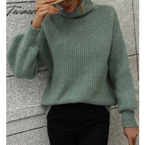 Tavimart Fashion Knit Sweater Pullover For Women Sweaters New Solid Turtleneck Thick Warm Casual