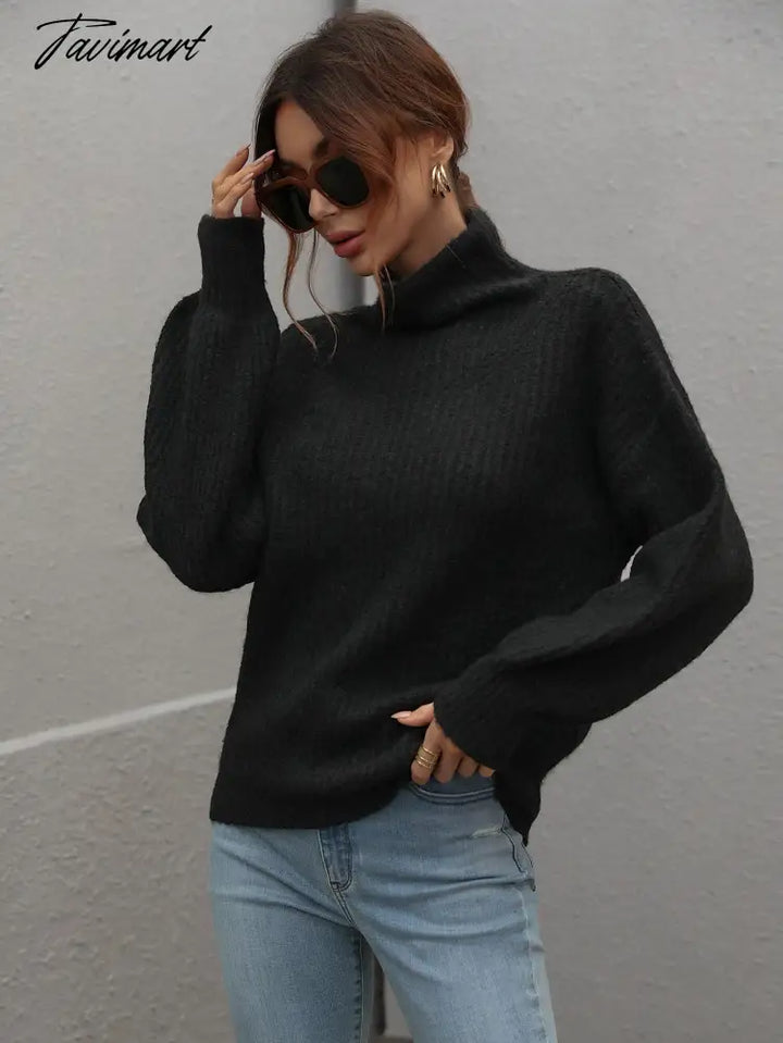 Tavimart Fashion Knit Sweater Pullover For Women Sweaters New Solid Turtleneck Thick Warm Casual