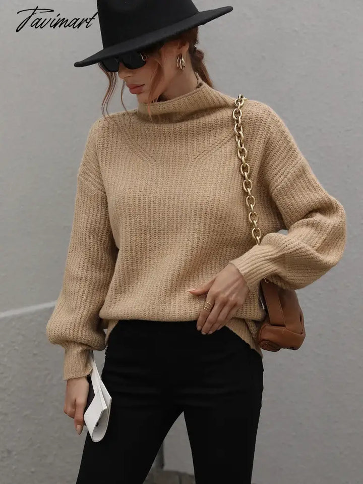 Tavimart Fashion Knit Sweater Pullover For Women Sweaters New Solid Turtleneck Thick Warm Casual