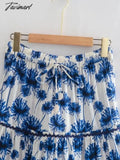 Tavimart Fashion Long Skirt Women Indie Folk Floral Print High Waist A - Line Loose Cascading Skirts
