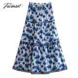 Tavimart Fashion Long Skirt Women Indie Folk Floral Print High Waist A-line Loose Cascading Skirts