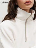 Tavimart Fashion Loose Zipper Pullover For Women Patchwork Long Sleeve High Street Sweatshirts