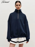 Tavimart Fashion Loose Zipper Pullover For Women Patchwork Long Sleeve High Street Sweatshirts