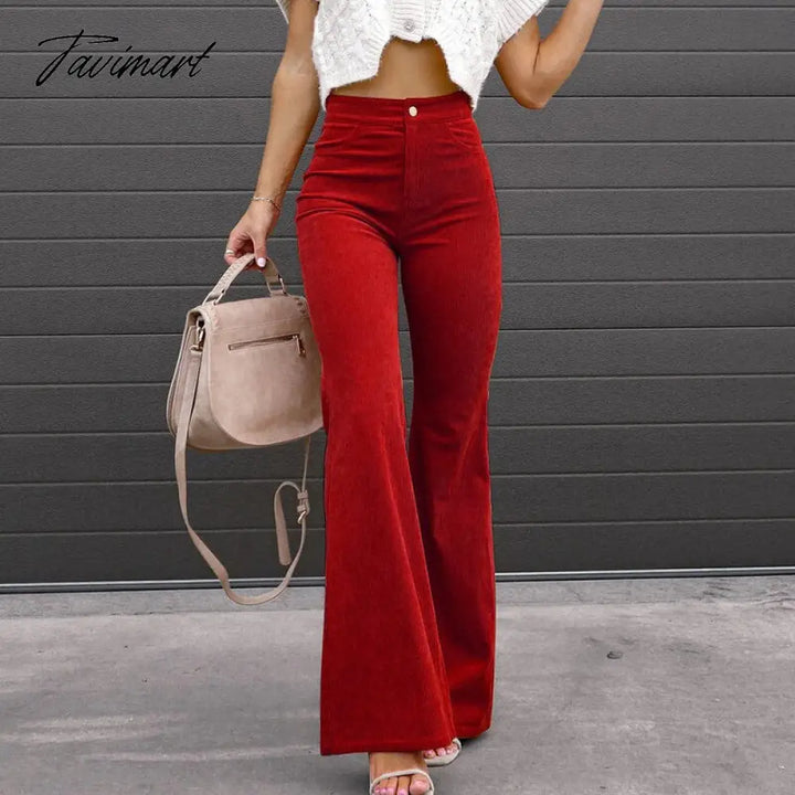Tavimart Fashion Office Ladies Commute High Waist Long Pants Sexy Corduroy Casual Trousers Mujer