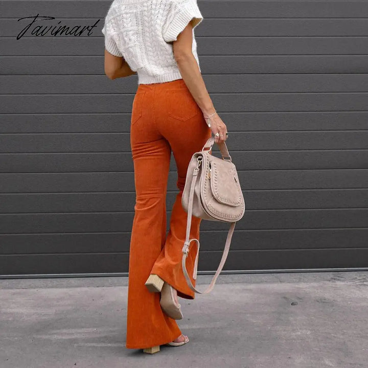 Tavimart Fashion Office Ladies Commute High Waist Long Pants Sexy Corduroy Casual Trousers Mujer