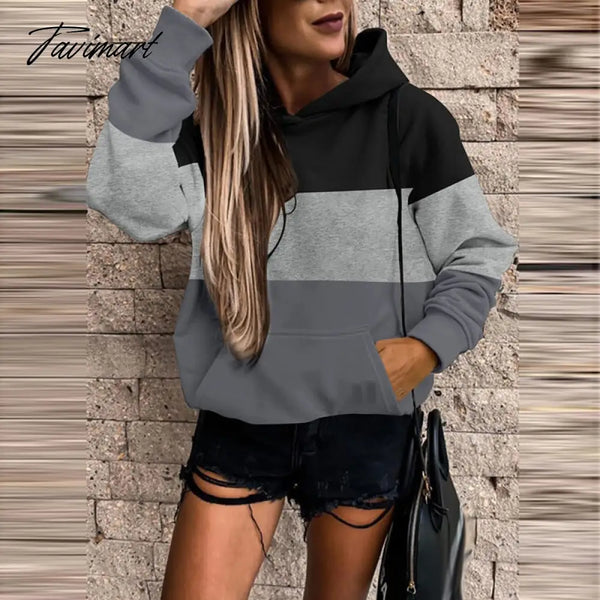 Tavimart Fashion Print Multicolor Patchwork Hoodie Women Autumn Casual O - Neck Long Sleeve Hoodies