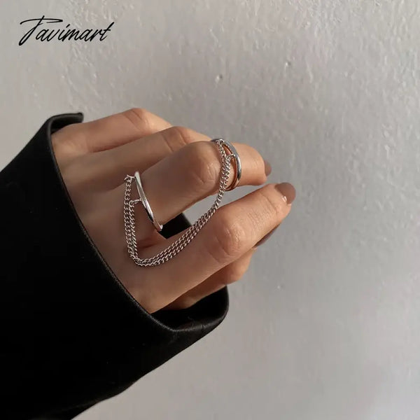 Tavimart Fashion Punk Chain Double Ring Set Women Hip Hop Open Metal Silver Color Geometric Party