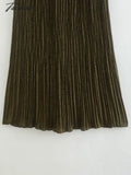 Tavimart Fashion Skirts Office Lady Printing Pleated Midi With Belt