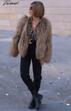 Tavimart Fashion Thicken Short Faux Fur Jacket For Women Chic V Neck Long Sleeved Plush Cardigan