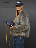 Tavimart Fashion Thicken Short Faux Fur Jacket For Women Chic V Neck Long Sleeved Plush Cardigan