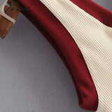 Tavimart Fashion V Neck Color Contrast Woman Sweaters Knitted Sweater Vest Patchwork Vintage