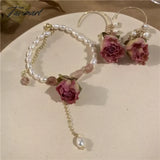 Tavimart Fashion Woman Design Earrings Retro Natural Flower Freshwater Pearl Earring Jewelry