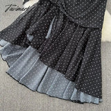 Tavimart Fashion Women Vintage Polka Dot Skirts Suit Chiffon Shorts Shirts Tops High Waist Saya 2
