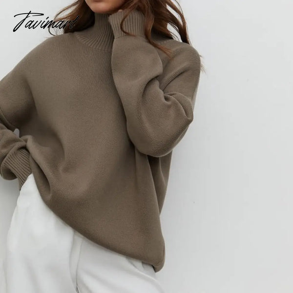 Tavimart Female O - Neck Sweater Fall Winter Knitted Pullovers Women Casual Basic Knitwear Long