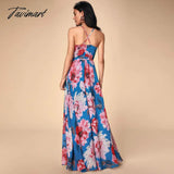 Tavimart Floral Elegant Maxi Dresses For Women Backless Split Sexy Robe Female Clothing Summer Prom