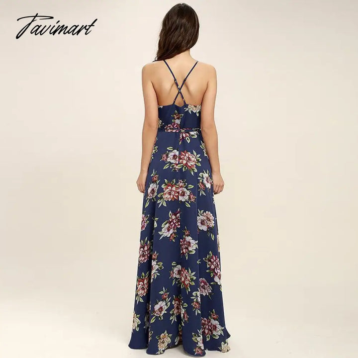 Tavimart Floral Elegant Maxi Dresses For Women Backless Split Sexy Robe Female Clothing Summer Prom