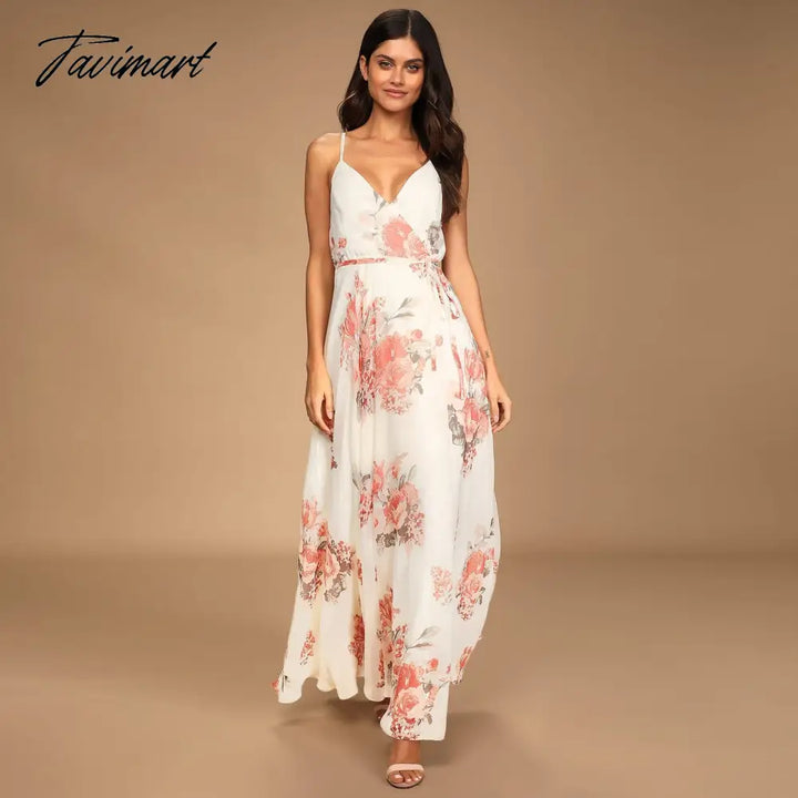 Tavimart Floral Elegant Maxi Dresses For Women Backless Split Sexy Robe Female Clothing Summer Prom