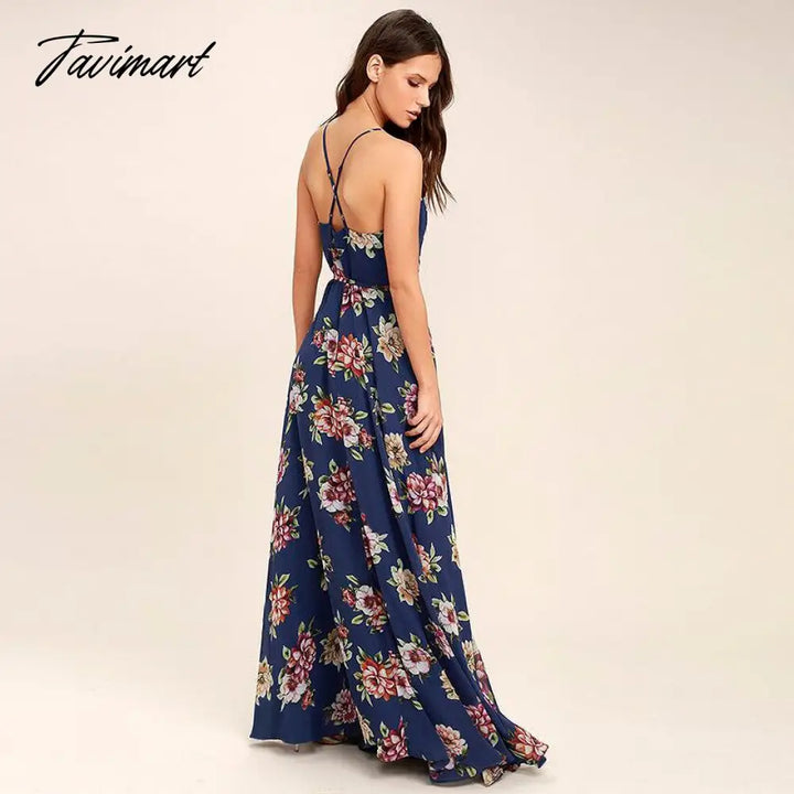 Tavimart Floral Elegant Maxi Dresses For Women Backless Split Sexy Robe Female Clothing Summer Prom