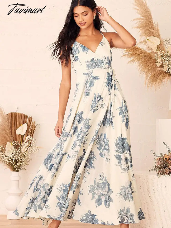 Tavimart Floral Elegant Maxi Dresses For Women Backless Split Sexy Robe Female Clothing Summer Prom