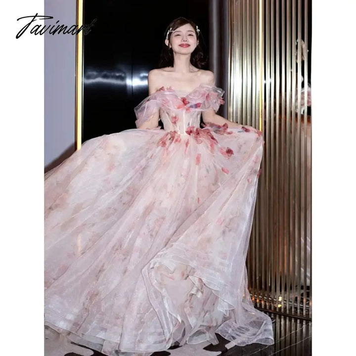 Tavimart - Floral Princess Celebrity Dress Off The Shoulder Strapless Luxury Floor Length Backless