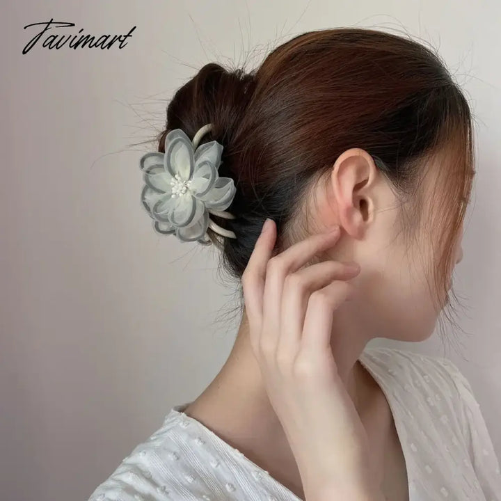 Tavimart - Flower Lace Back Head Grabbing Hair Accessories Net Red French New Pearl Hairpin Female