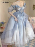 Tavimart Flower Wedding Lolita Dress Light Gradient Blue Rose Fairy Princess Kawaii Sweet Elegant Lolitas Tea Party Dresses Victorian
