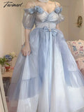 Tavimart Flower Wedding Lolita Dress Light Gradient Blue Rose Fairy Princess Kawaii Sweet Elegant