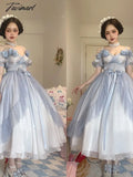 Tavimart Flower Wedding Lolita Dress Light Gradient Blue Rose Fairy Princess Kawaii Sweet Elegant