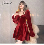 Tavimart France Vintage Party Mini Dresses Women Winter Black Gothic Sexy Elegant Red Velvet Korean