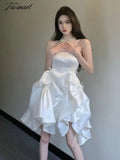 Tavimart - French Princess Dress Fluffy Fairy Super Irregular Satin Suspender Dresses Summer
