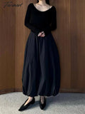 Tavimart French Romantic Temperament Skirt Lantern Half Skirts For Women Loose Thin Long Dress