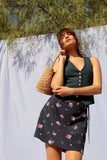 Tavimart French Style Fashion Indie Folk Floral Print Skirts Elegant Belt A - Line Women