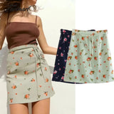 Tavimart French Style Fashion Indie Folk Floral Print Skirts Elegant Belt A-line Skirts Women